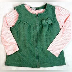 Just One You by Carter’s Pink Long Sleeve with Green Quilted Zip Up Vest